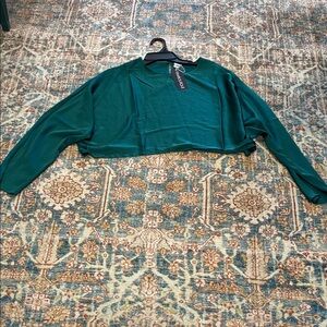 Trendy green Long Sleeve Crop Top